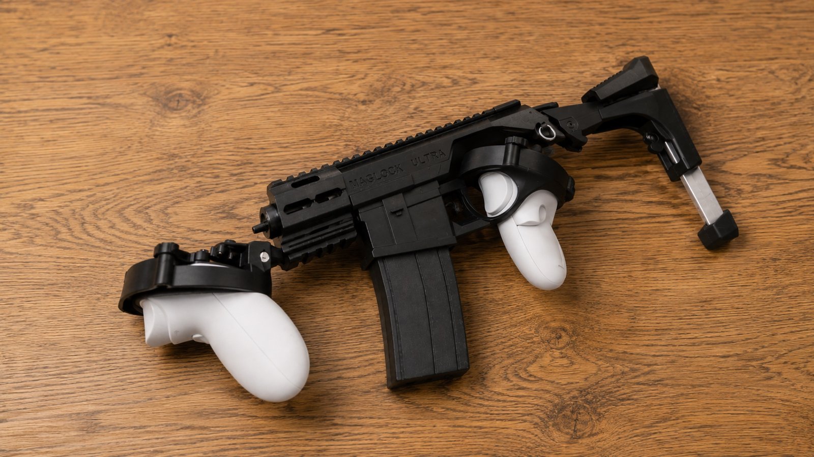Maglock Ultra VR gunstock accessory on a wood surface